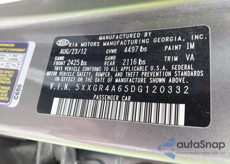 2013 Kia Optima Sx из США, поврежденный, VIN 5XXGR4A65DG120332